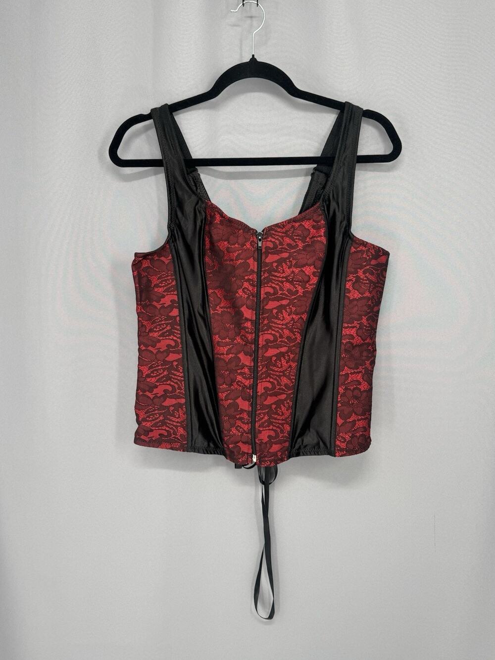 Unbranded Womens Corset 3XL Black Red Zip Front Lace Back Boning Dark Romance